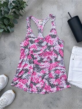 Pink & Gray Camo Racerback Tank Top | Lightweight